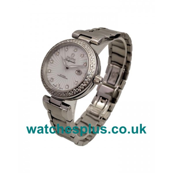 UK Top Swiss Fake Omega De Ville Ladymatic 425.35.34.20.55.001 With White Mother-Of-Pearl Dials For Women