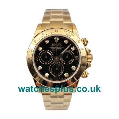 UK Swiss Made Fake Rolex Daytona 116528 With Black Dials Gold Cases Online