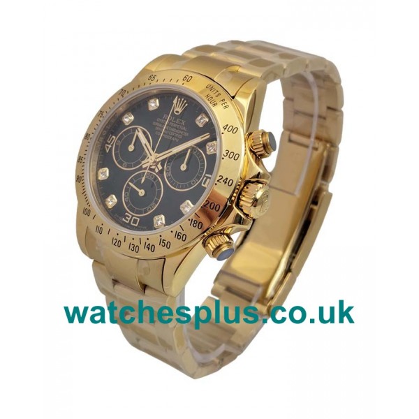 UK Swiss Made Fake Rolex Daytona 116528 With Black Dials Gold Cases Online