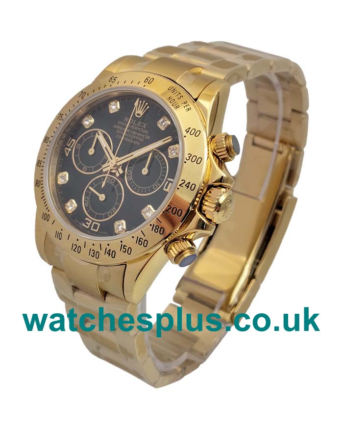 UK Swiss Made Fake Rolex Daytona 116528 With Black Dials Gold Cases Online