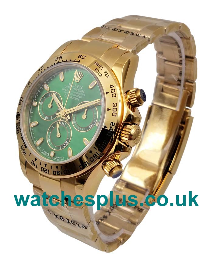 UK Swiss Made Replica Rolex Daytona 116508 With Green Dials And Gold Cases For Sale