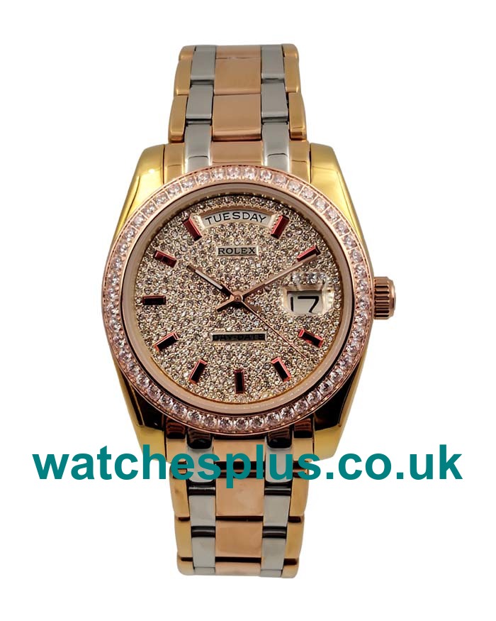 UK Top Quality Rolex Day-Date 118348 Fake Watches With Diamonds Dials For Sale