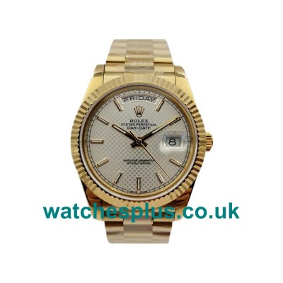 UK High Quality 40 MM Rolex Day-Date 228238 Replica Watches With Silver Dials Gold Cases For Sale