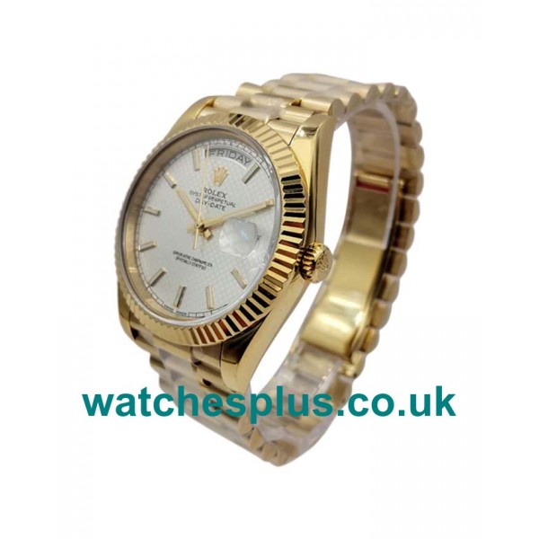 UK High Quality 40 MM Rolex Day-Date 228238 Replica Watches With Silver Dials Gold Cases For Sale