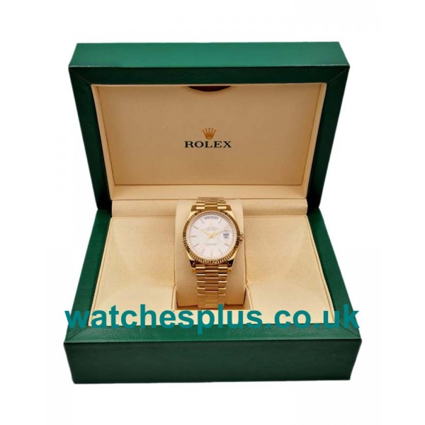 UK High Quality 40 MM Rolex Day-Date 228238 Replica Watches With Silver Dials Gold Cases For Sale