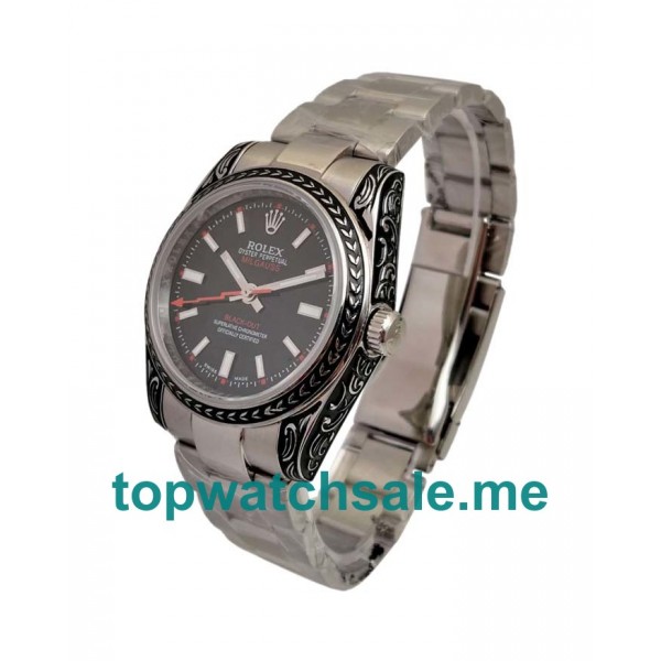 UK AAA Quality Rolex Milgauss 116400 Replica Watches With Black Dials For Men