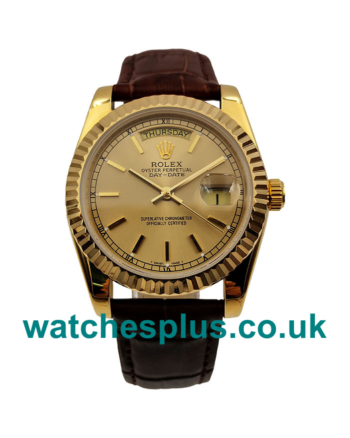 36 MM Best Quality Rolex Day-Date 18038 Fake Watches With Champagne Dials For Sale