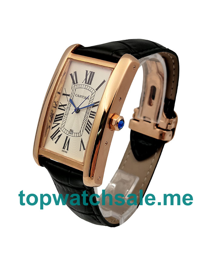 UK Perfect 1:1 Fake Cartier Tank Americaine W2620030 With White Dials And Rose Gold Cases Online