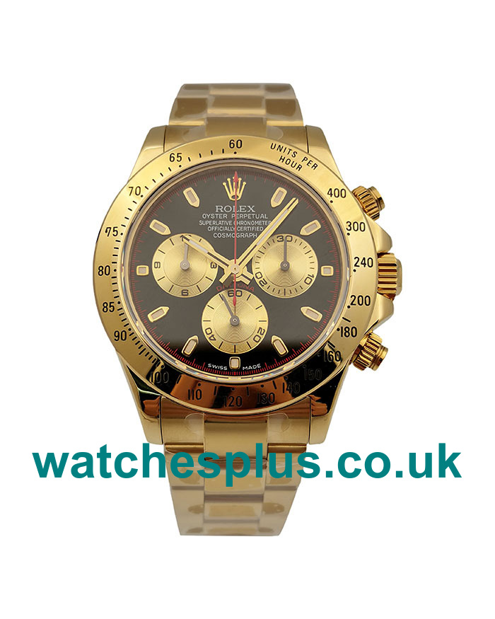 UK Best 1:1 Rolex Daytona 116528 Replica Watches With Black Dials For Men