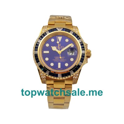 UK Luxury 40 MM Fake Rolex Submariner 116618 With Blue Dials Gold Cases For Sale