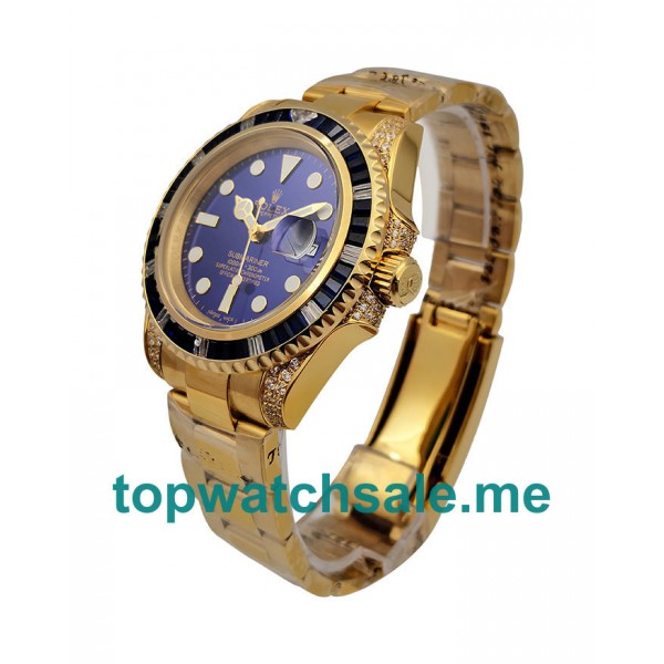 UK Luxury 40 MM Fake Rolex Submariner 116618 With Blue Dials Gold Cases For Sale