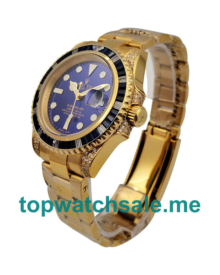 UK Luxury 40 MM Fake Rolex Submariner 116618 With Blue Dials Gold Cases For Sale