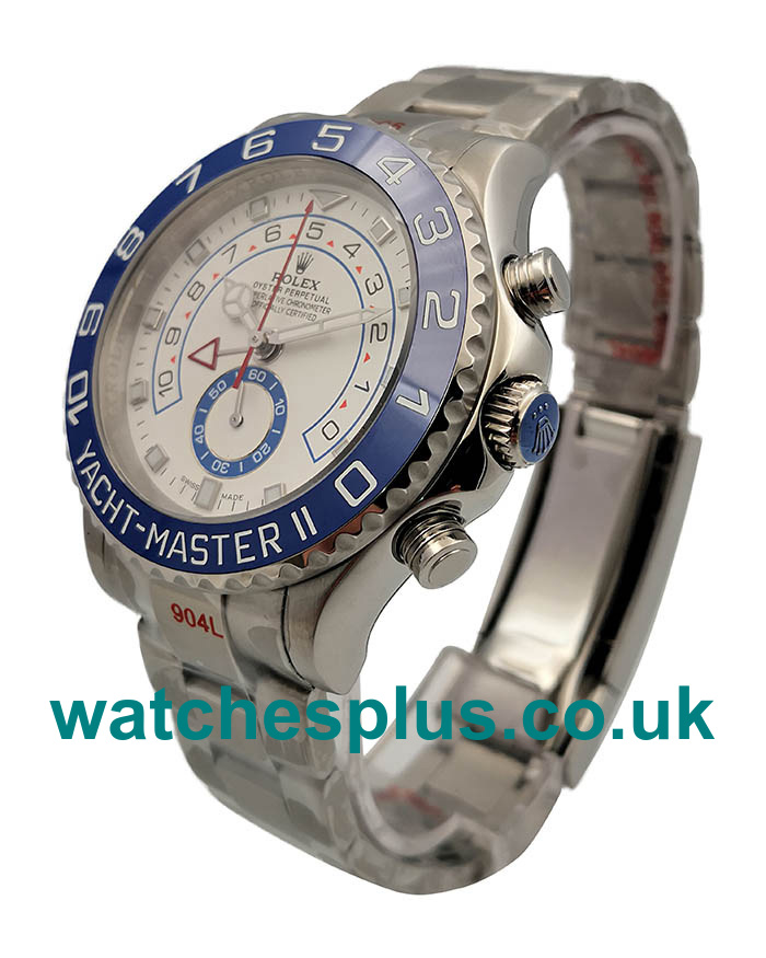 UK 1:1 Luxury Fake Rolex Yacht-Master II 116680 With White Dials Steel Cases For Men