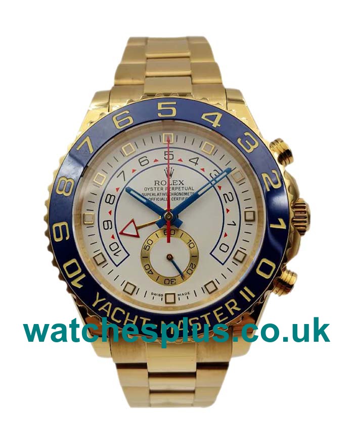 UK High Quality Fake Replica Rolex Yacht-Master II 116688 JF Yellow Gold White Dial Swiss 7750 Watches