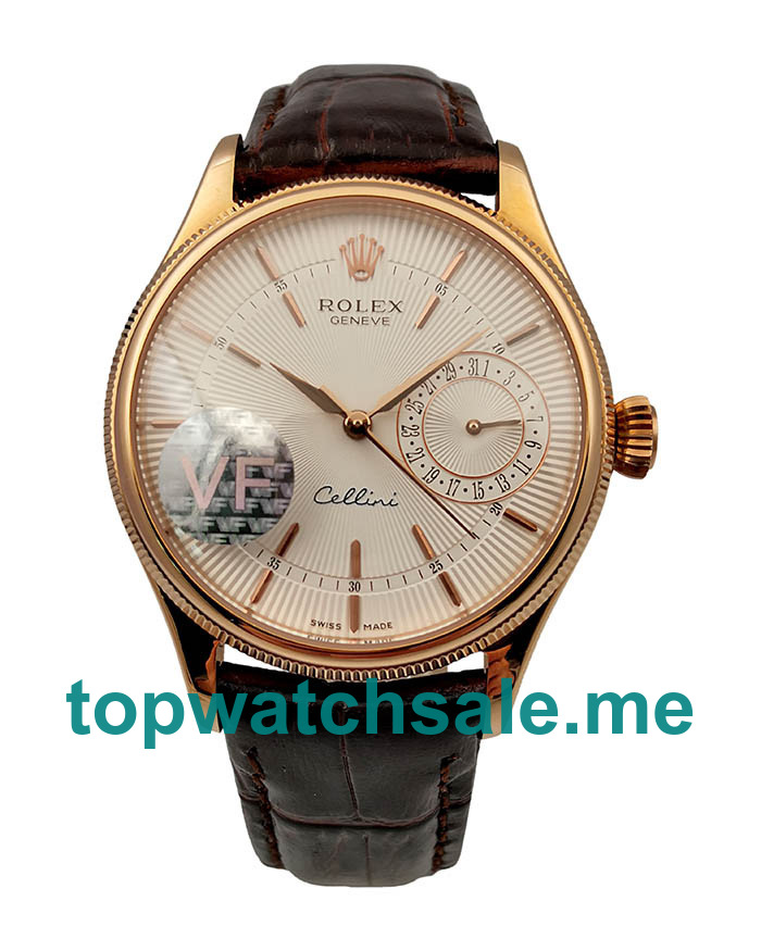 UK High Quality Replica Rolex Cellini Date 50515 VF Rose Gold White Dial Swiss 3165