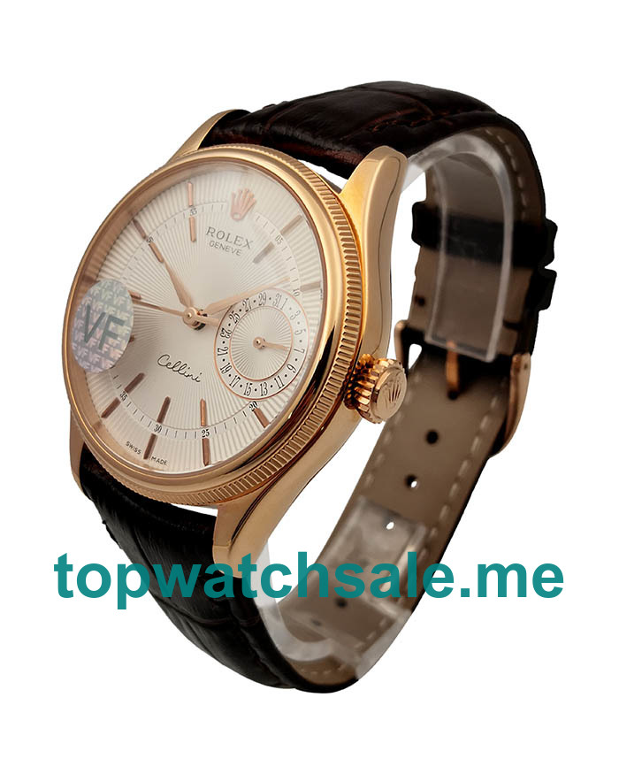 UK High Quality Replica Rolex Cellini Date 50515 VF Rose Gold White Dial Swiss 3165