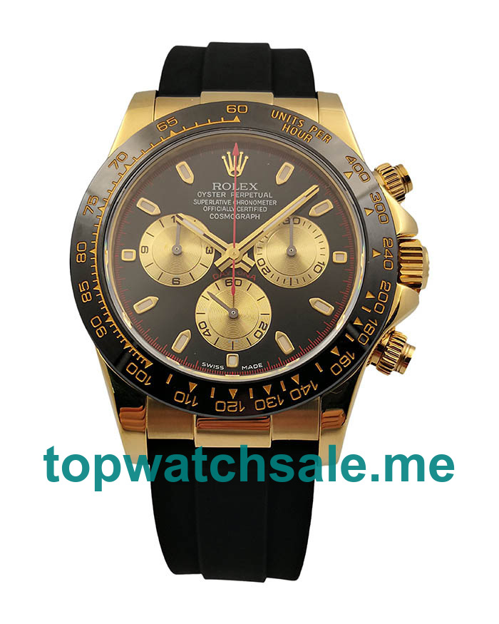 UK Swiss Replica Rolex Daytona Cosmograph 116518LN JH Yellow Gold Black Dial Swiss 4130 Run 6@SEC