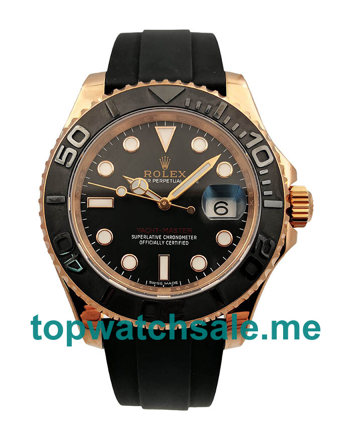 UK Swiss Made Replica Rolex Yacht-Master 40 116655 AR Rose Gold Black Dial Swiss 3135 Watches