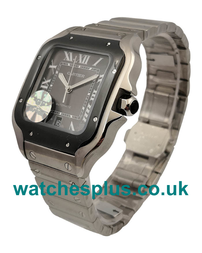 UK GF Best Quality Cartier Santos WSSA0037 Replica With Black Dials Steel Cases Online