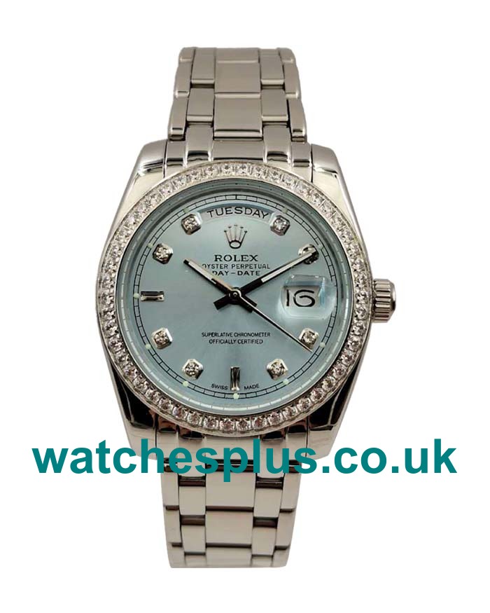 UK Luxury Rolex Day-Date 118346 Replica Watches With Blue Dials For Sale