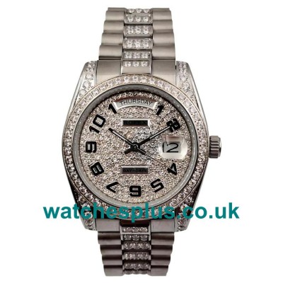 UK Swiss Replica Rolex Day-Date 118346 With Diamonds Dials And Diamonds Paved Stainless Steel Cases