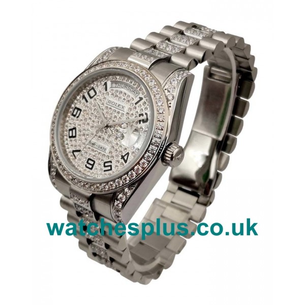 UK Swiss Replica Rolex Day-Date 118346 With Diamonds Dials And Diamonds Paved Stainless Steel Cases