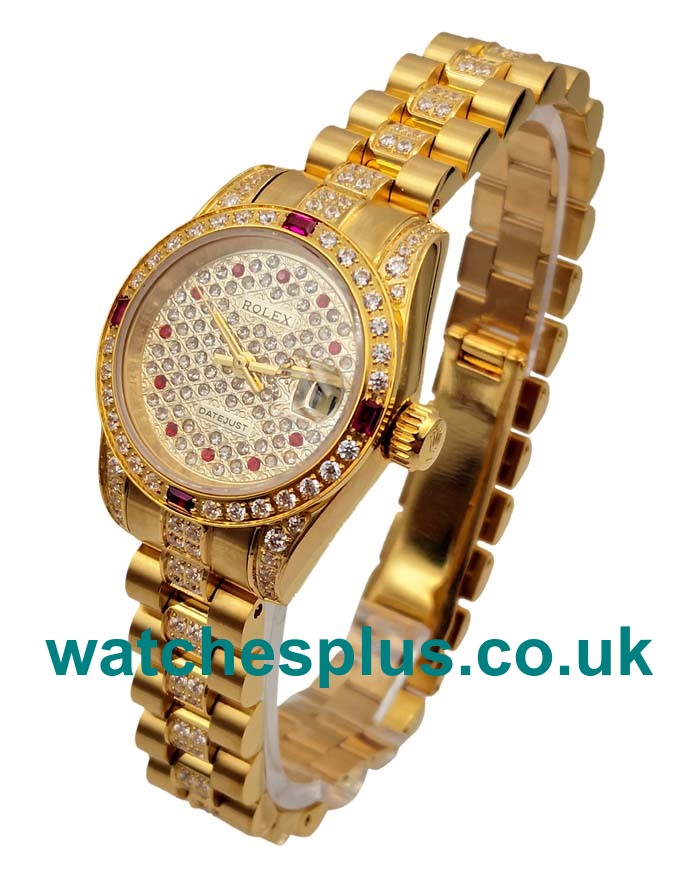 UK Best Quality Replica Rolex Lady-Datejust 179158 With Diamonds Dials And Gold Cases For Ladies