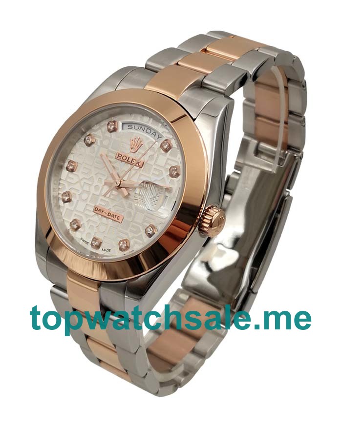 UK High End Rolex Day-Date 218206 Replica Watches With Silver Dials For Men