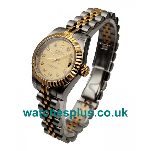 UK Swiss Made Rolex Lady-Datejust 179173 Replica Watches With Champagne Dials For Women