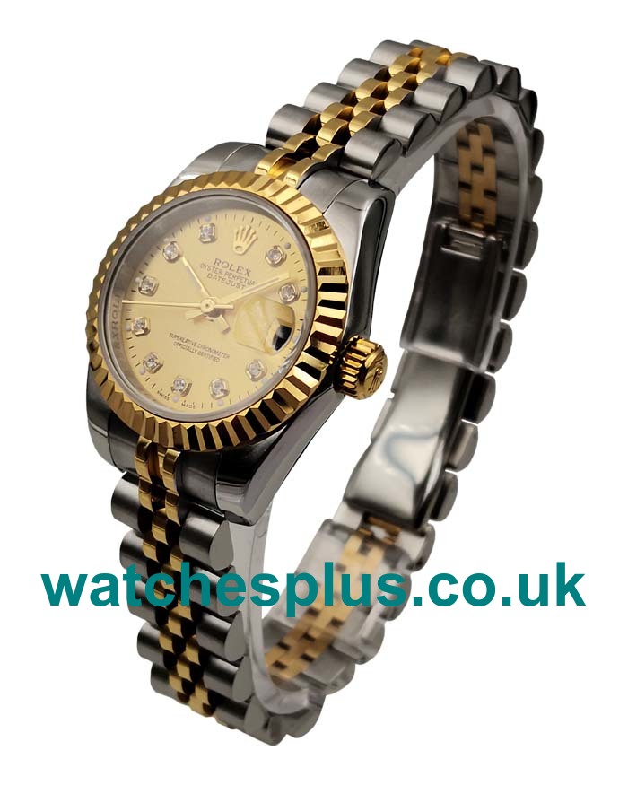 UK Swiss Made Rolex Lady-Datejust 179173 Replica Watches With Champagne Dials For Women