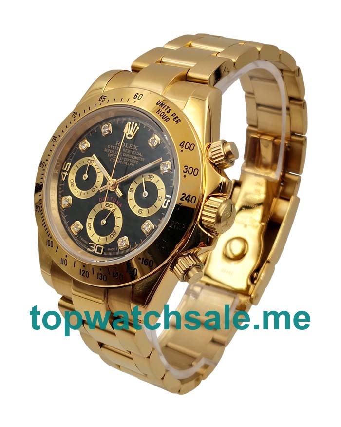 High End 40 MM Rolex Daytona 116528 Fake Watches With Black Dials For Sale