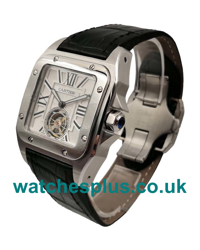 UK Swiss Made Replica Cartier Santos 100 With White Dials Steel Cases For Sale