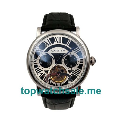 UK Luxury 42 MM Cartier Rotonde W1580007 Replica Watches With Black Dials For Sale