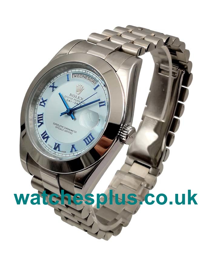 UK Best 1:1 Ice Blue Dials Replica Rolex Day-Date 218206 With Steel Cases For Men