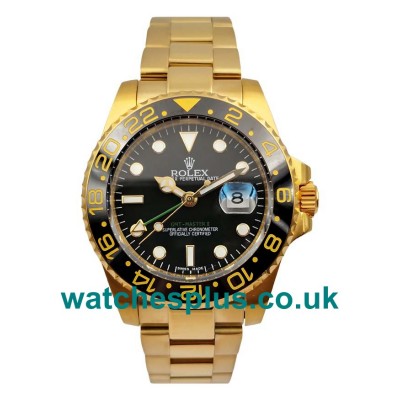 UK Swiss Made Fake Rolex GMT-Master II 116718 LN With Black Dials And Gold Cases Online