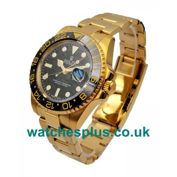 UK Swiss Made Fake Rolex GMT-Master II 116718 LN With Black Dials And Gold Cases Online