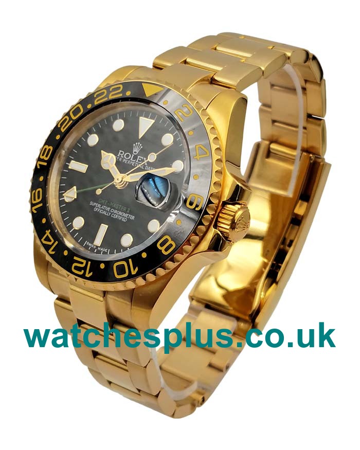 UK Swiss Made Fake Rolex GMT-Master II 116718 LN With Black Dials And Gold Cases Online