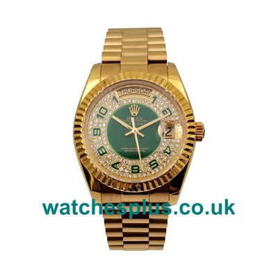 UK Best Quality Rolex Day-Date 118348 Replica Watches With Green & Diamonds Dials For Sale