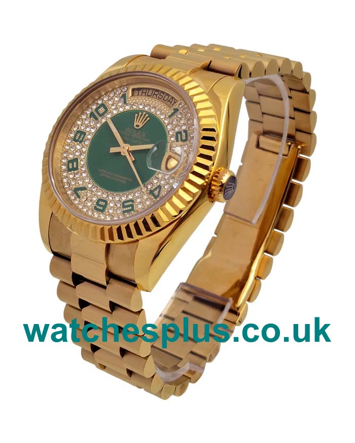 UK Best Quality Rolex Day-Date 118348 Replica Watches With Green & Diamonds Dials For Sale