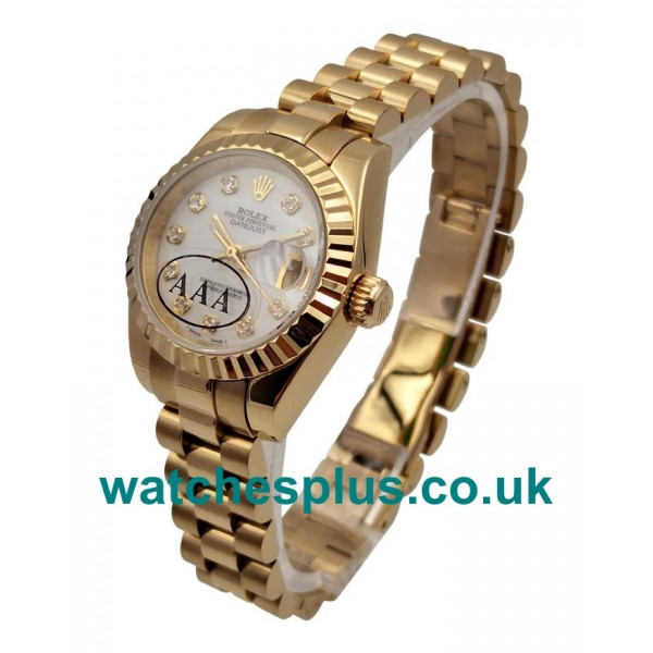 UK Perfect 1:1 Rolex Lady-Datejust 179178 Replica Watches With White Mother-Of-Pearl Dials For Women