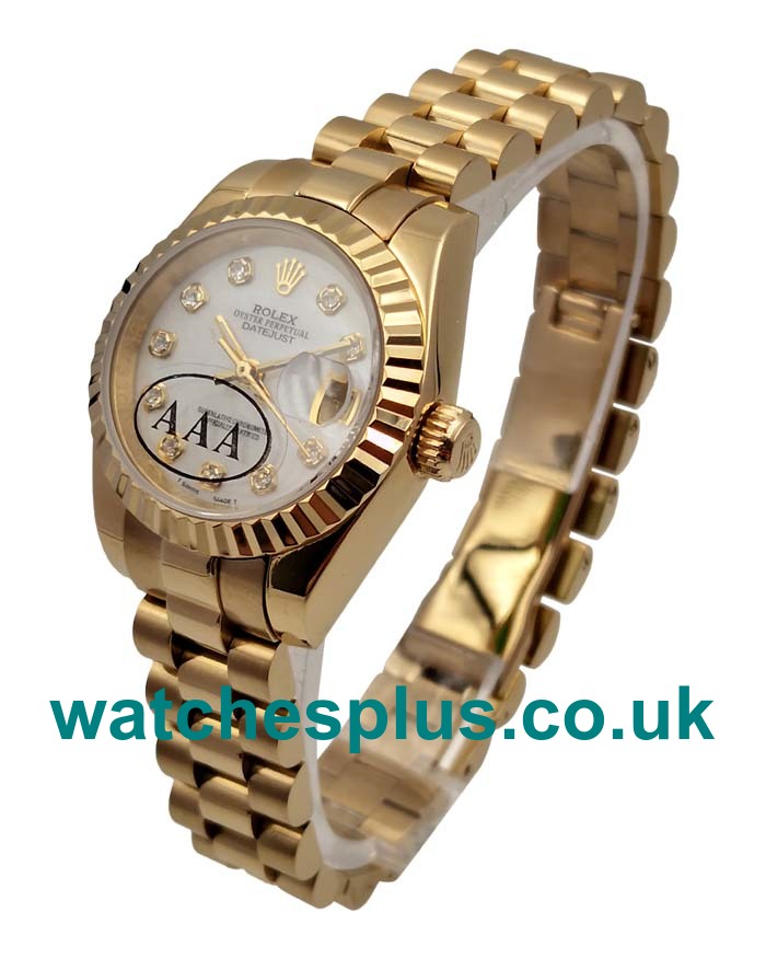 UK Perfect 1:1 Rolex Lady-Datejust 179178 Replica Watches With White Mother-Of-Pearl Dials For Women