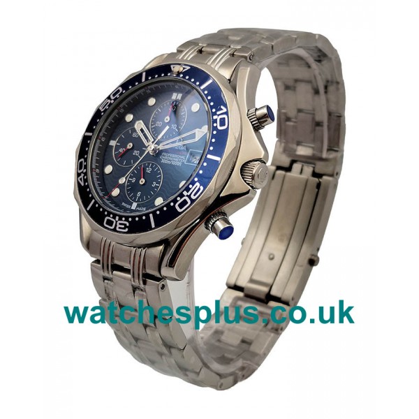 UK Perfect Fake Omega Seamaster Chrono Diver 2225.80.00 With Blue Dials Steel Cases For Sale