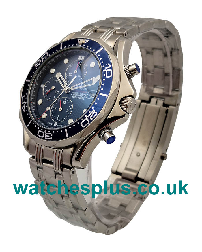 UK Perfect Fake Omega Seamaster Chrono Diver 2225.80.00 With Blue Dials Steel Cases For Sale