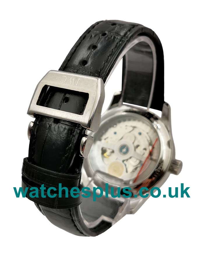 UK Best Fake IWC Portugieser IW500114 White Dial Steel Case Black Leather Strap