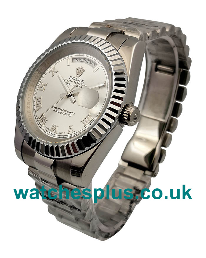 UK Perfect 1:1 Rolex Day-Date II 218239 Replica Watches With Silver Dials For Sale