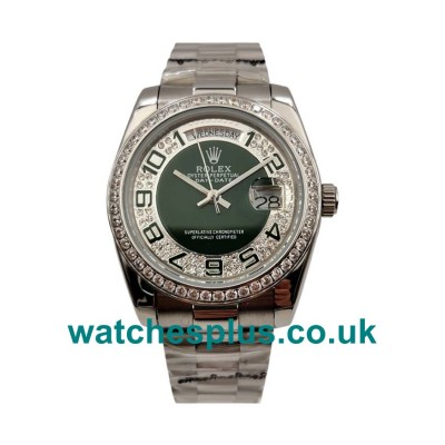 UK High End Rolex Day-Date 118346 Replica Watches With Green & Silver Diamonds Dials For Sale