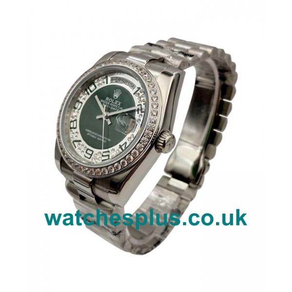 UK High End Rolex Day-Date 118346 Replica Watches With Green & Silver Diamonds Dials For Sale