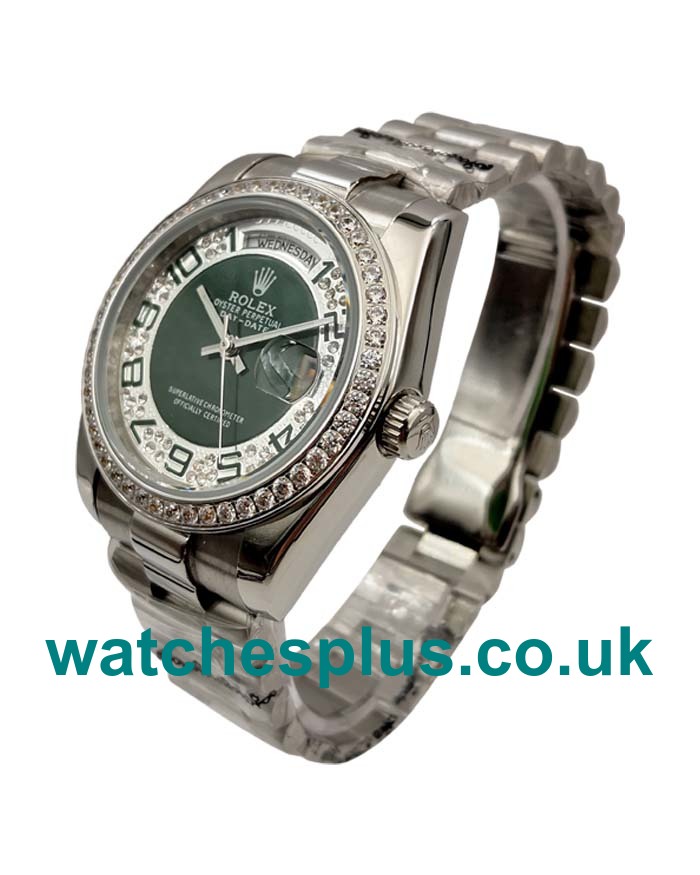 UK High End Rolex Day-Date 118346 Replica Watches With Green & Silver Diamonds Dials For Sale