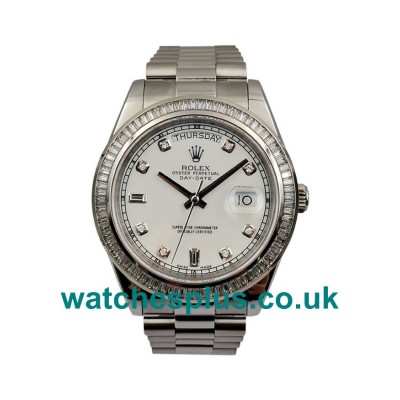 UK AAA Quality Rolex Day-Date 118346 Replica Watches With White Dials And Steel Cases For Sale