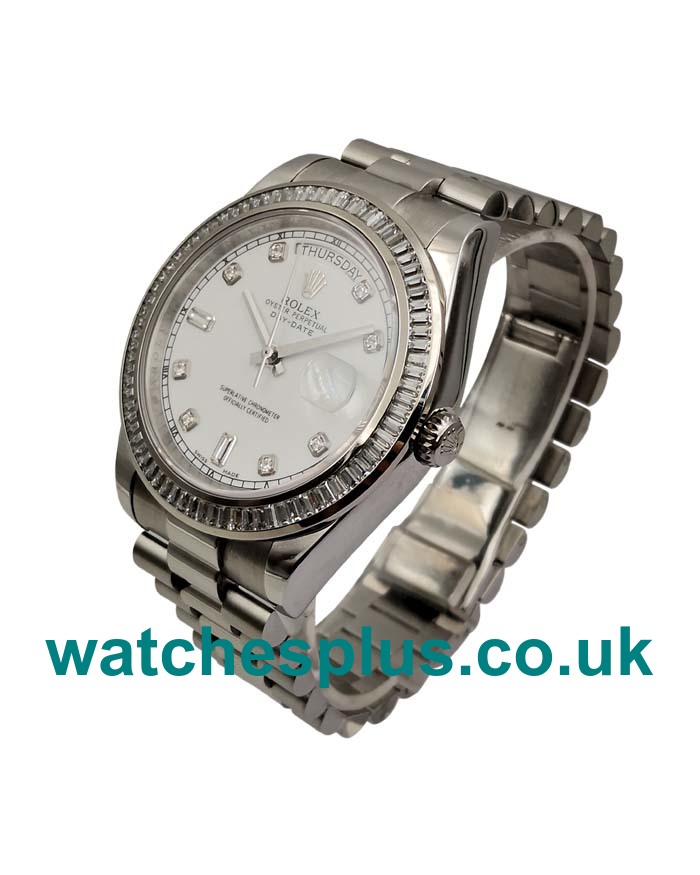 UK AAA Quality Rolex Day-Date 118346 Replica Watches With White Dials And Steel Cases For Sale